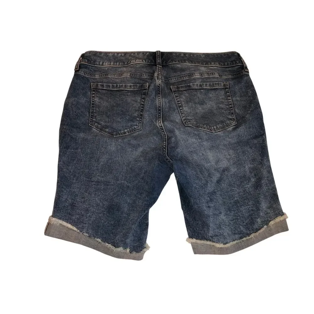 Jean Bermuda Shorts Jorts Size 12 Blue Stretch Denim Cuffed Torrid 9